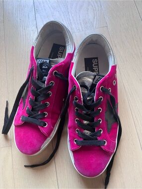 Golden Goose Suede Pink Low-Top Sneakers with Black Star Accent